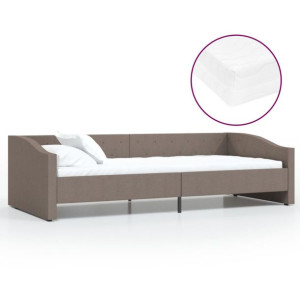 Łóżko dzienne z materacem i USB, tkanina taupe, 90x200 cm