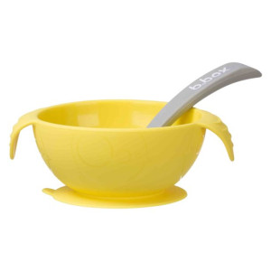 B.Box Silikonowa miseczka z przyssawką i łyżeczką, Lemon Sherbert