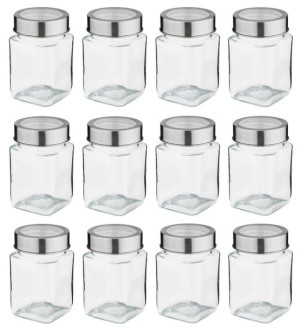 Pojemnik szklany słoik kwadratowy RUBI 300 ml zestaw 12 sztuk zakrętka stal