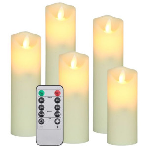 Świece LED, elektryczne, z pilotem, 5 szt., ciepła biel