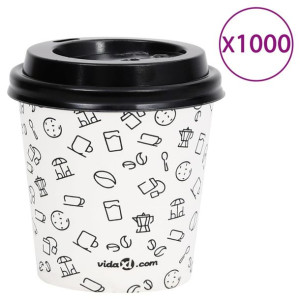 Papierowe kubki z pokrywkami, 120 ml, 1000 szt., biało-czarne