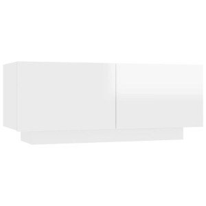 Szafka pod TV, wysoki połysk, biała, 100x35x40 cm, płyta wiórowa
