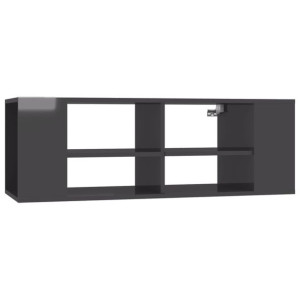 Wisząca szafka pod TV, szara, wysoki połysk, 102x35x35 cm