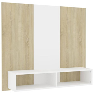 Szafka ścienna pod TV, biel i dąb sonoma, 102x23,5x90 cm, płyta