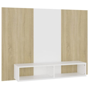 Wisząca szafka pod TV, biel i dąb sonoma, 120 x 23,5 x90 cm