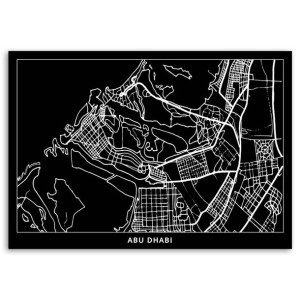 Czarno biały Obraz dekoracyjny, Abu Dhabi - plan miasta, 1-częściowy 60x40