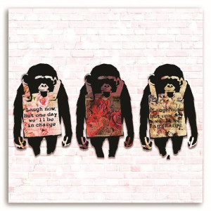 Obraz na płótnie, Banksy 3 małpy, 1-częściowy 60x60