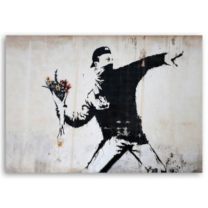 Obraz na płótnie, Banksy Chuligan rzucający bukietem kwiatów, 1-częściowy 1