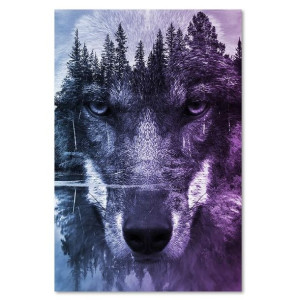 Obraz DO POKOJU, Wilk na tle lasu i jeziora, natura,1-częściowy 80x120 LILA