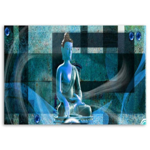 Obraz na płótnie, Budda na geometrycznym tle - niebieski, 1-częściowy 90x60