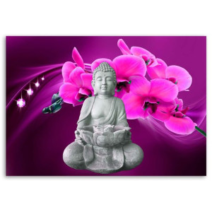Obraz na płótnie, Budda z różową orchideą, 1-częściowy 100x70