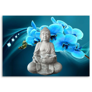 Obraz na płótnie, Budda z niebieską orchideą, 1-częściowy 60x40