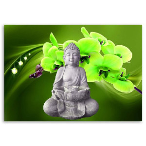 Obraz na płótnie, Budda z zieloną orchideą, 1-częściowy 60x40