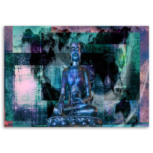 Obraz na płótnie, Budda i abstrakcyjne tło - niebieskie, 1-częściowy 90x60