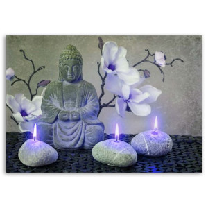 Obraz na płótnie, Budda z orchideami i świeczkami, 1-częściowy 90x60