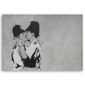 Obraz na płótnie, Całujący się policjanci, mural Banksy, 1-częściowy 100x70