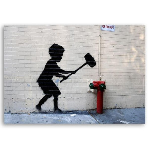 Obraz na płótnie, Chłopiec z młotem, mural Banksy, 1-częściowy 120x80