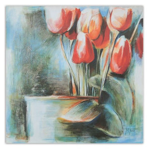 Obraz na płótnie, Czerwone tulipany w wazonie 50x50