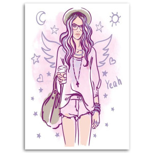 Obraz na płótnie, Hipster Girl pop art, 1-częściowy 60x90
