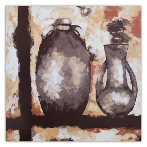 Obraz na płótnie, Gliniane dzbany na szafce 40x40