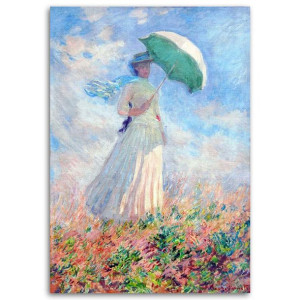 Obraz na płótnie, Kobieta z parasolem obrócona w prawo - C. Monet, reproduk