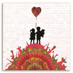 Obraz na płótnie, Mural Banksy - dzieci na wzgórzu broni, 1-częściowy 30x30