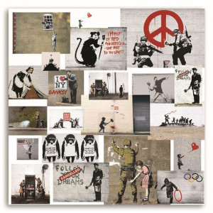 Obraz na płótnie, Mural Banksy - zbiór dzieł Street Art, 1-częściowy 30x30