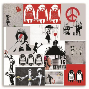 Obraz na płótnie, Mural Banksy artystyczny kolaż, 1-częściowy 50x50