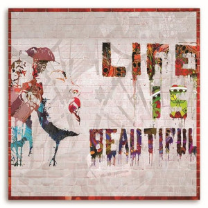 Obraz na płótnie, Mural Banksy - Życie jest piękne, 1-częściowy 30x30