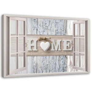 Obraz na płótnie, Napis Home w oknie 120x80