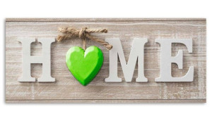 Obraz na płótnie duży, Napis Home Serce Love Beżowy Zielony, 1-cz 120x40
