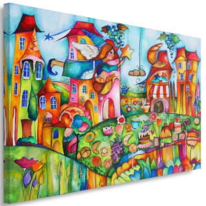 Obraz na płótnie, Wróżka w kolorowym miasteczku 120x80
