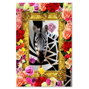 Obraz na płótnie, Zebra i kolorowe róże, 1-częściowy 60x90