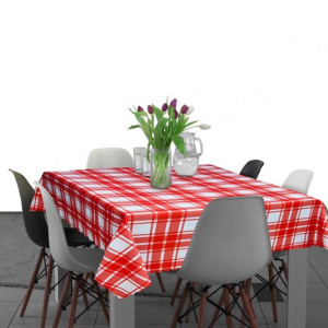 Plamoodporny obrus na stół 140x200 D549-141 czerwona krata