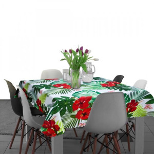 Plamoodporny obrus na stół 140x200 D549-153 kwiaty w liściach palm