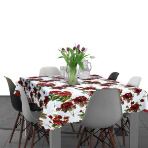 Plamoodporny obrus na stół 140x220 D549-116 czerwone kwiaty