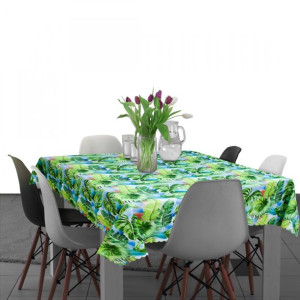 Plamoodporny obrus na stół 140x260 D549-137 niebieskie liście z dżungli