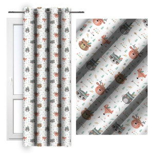 Zasłona gotowa na przelotkach D404-337-01 leśne zwierzątka boho 140x250
