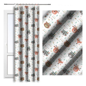 Zasłona gotowa na taśmie D404-337-01 leśne zwierzątka boho 140x250