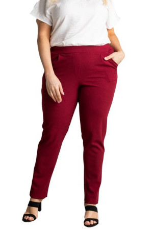 Spodnie ERYKA dzianina na gumce bordowe 42 PLUS SIZE