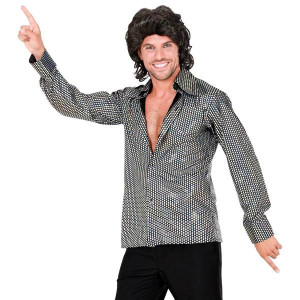 Koszula Disco Srebrna Lata 70 Holo Wzorzysta - L/xl