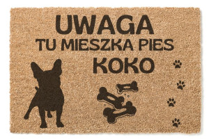 wycieraczka z nadrukiem TU MIESZKA PIES .. imię 01