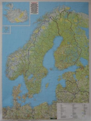 Skandynawia Mapa Ścienna Drogowa Arkusz Lam