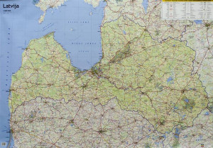 Łotwa Mapa Ścienna Łotwy Samochodowa Arkusz