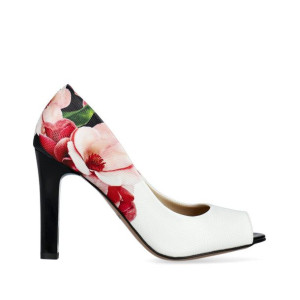 Czółenka peep toe białe w kwiaty 37