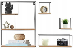 Półka ścienna metalowa drewniana Czarna Loft XXL
