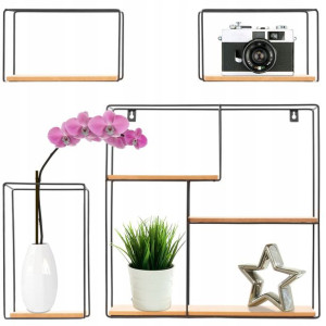 Półki Ścienne Metalowe Drewniane Zestaw 4szt Loft
