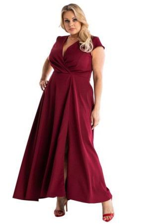 Sukienka LUIZA long z rozporkiem bordo 52 PLUS SIZE