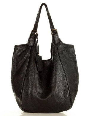 Torebka skórzana damska classic handmade shopping bag - MARCO MAZZINI czarn
