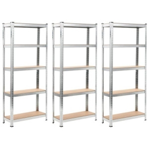 Regały magazynowe, 3 szt., srebrne, 75x30x172 cm, stal i MDF